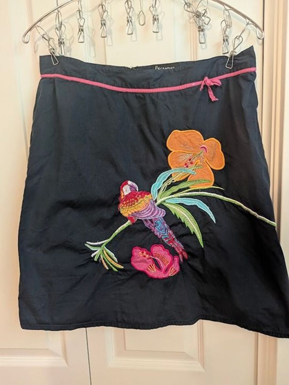 Persaman NY for Anthropologie Unique Black Bird Applique Skirt 12